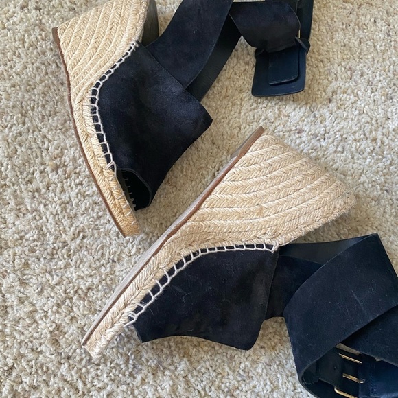 Celine Paris Women’s Espadrille Wedge Heeled Sandals in Black Suede Size 40 - Picture 7 of 8